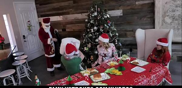  FamilyStrokes - Big Tits Stepmom And Cute Daughter Share Hardcore Sex For Christmas